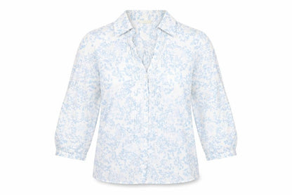 Marks & Spencer Womens Blue Geometric Cotton Basic Button-Up Size 10 Collared