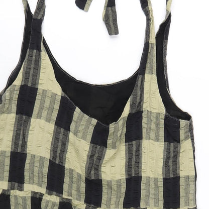 ASOS Womens Green Check Cotton A-Line Size 6 Scoop Neck Pullover