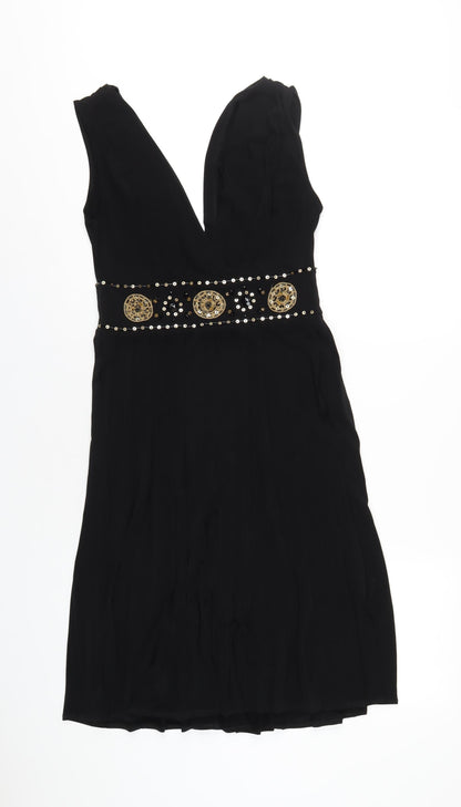 Muse Womens Black Polyester A-Line Size 6 V-Neck Zip