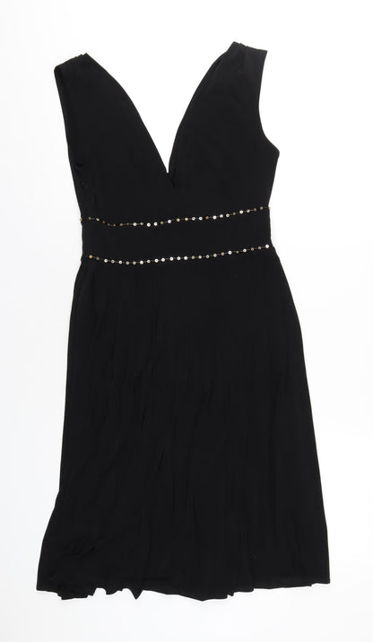 Muse Womens Black Polyester A-Line Size 6 V-Neck Zip