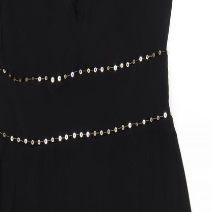 Muse Womens Black Polyester A-Line Size 6 V-Neck Zip