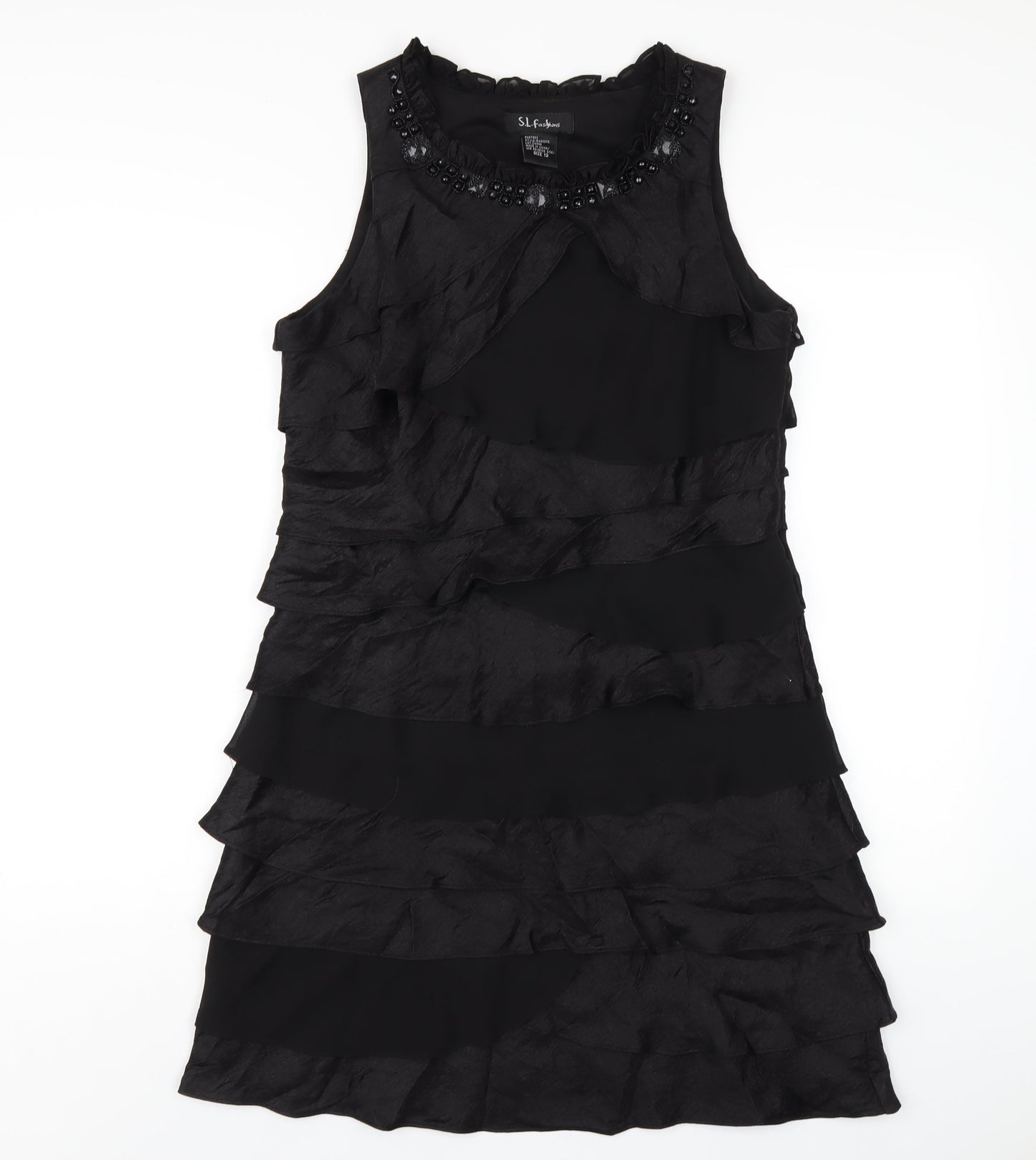 S.L. Fashion Womens Black Viscose A-Line Size 12 Round Neck Zip