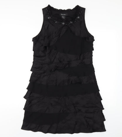 S.L. Fashion Womens Black Viscose A-Line Size 12 Round Neck Zip