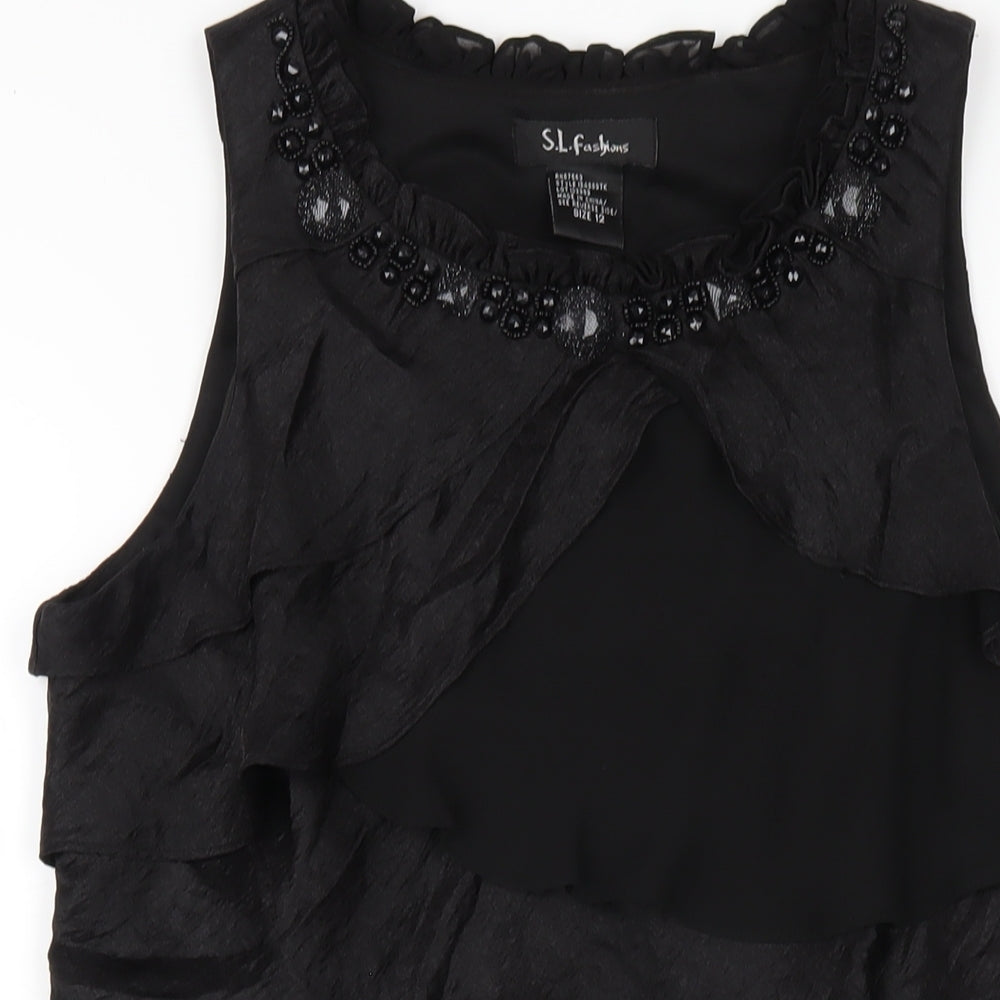S.L. Fashion Womens Black Viscose A-Line Size 12 Round Neck Zip