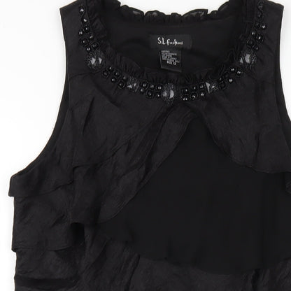 S.L. Fashion Womens Black Viscose A-Line Size 12 Round Neck Zip