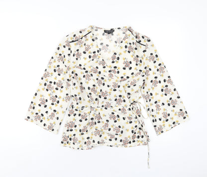 Womens UK Size 10 Topshop Ivory Wrap Blouse