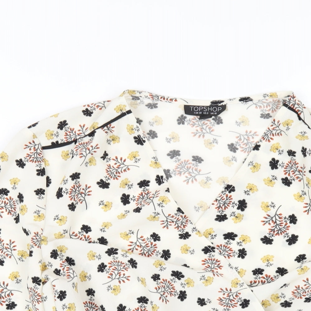 Womens UK Size 10 Topshop Ivory Wrap Blouse