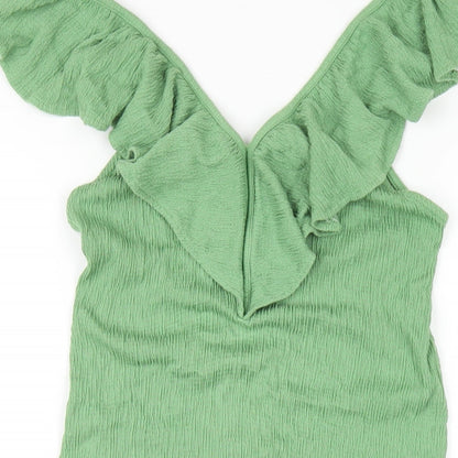 Zara Womens Green Viscose Bodycon Size S V-Neck Pullover