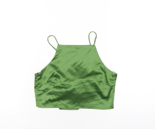 Glamorous Womens Green Polyester Camisole T-Shirt Size 8 Square Neck