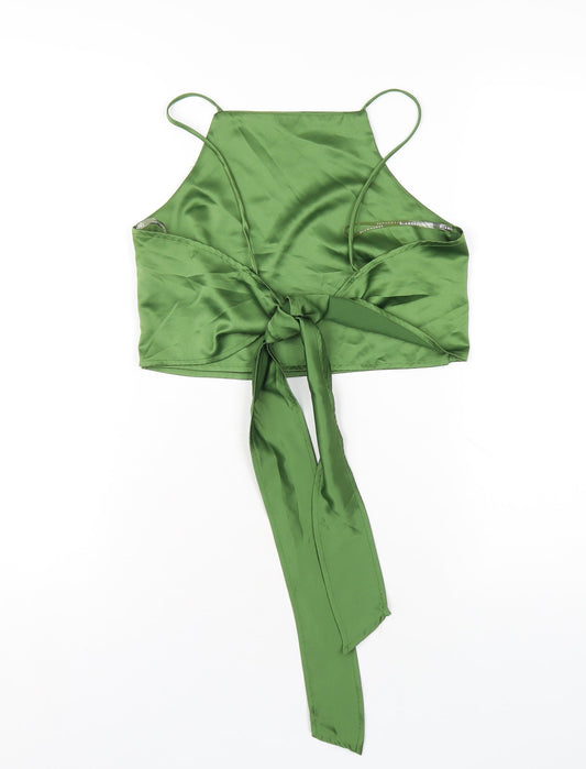 Glamorous Womens Green Polyester Camisole T-Shirt Size 8 Square Neck