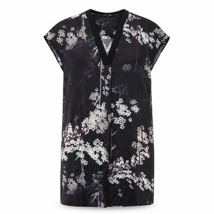 Next Womens Black Floral Polyester A-Line Size 8 V-Neck Pullover