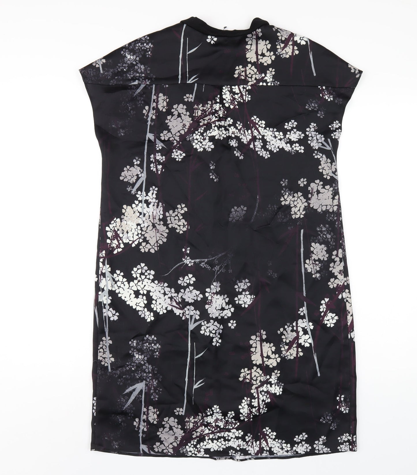 NEXT Womens Black Floral Polyester A-Line Size 8 V-Neck Pullover