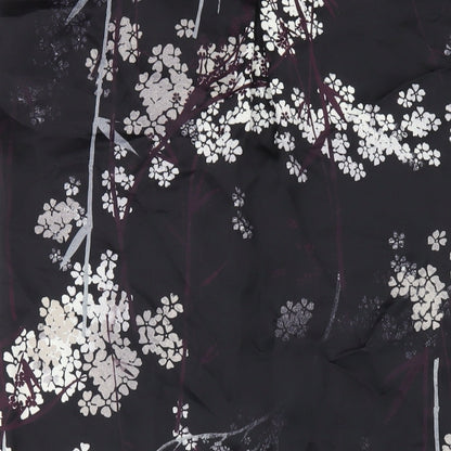 NEXT Womens Black Floral Polyester A-Line Size 8 V-Neck Pullover