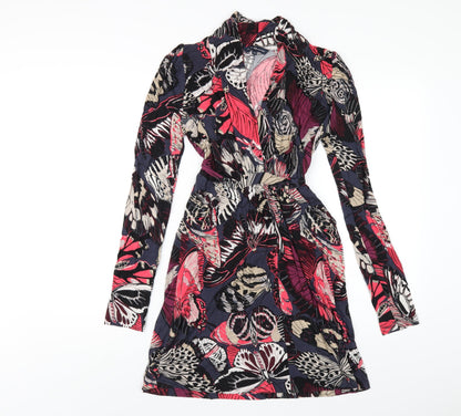 French Connection Womens Multicoloured Geometric Viscose A-Line Size 10 V-Neck Pullover