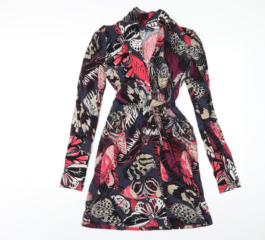 French Connection Womens Multicoloured Geometric Viscose A-Line Size 10 V-Neck Pullover