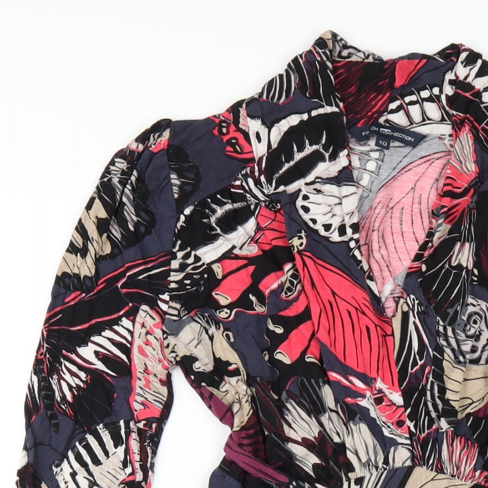 French Connection Womens Multicoloured Geometric Viscose A-Line Size 10 V-Neck Pullover