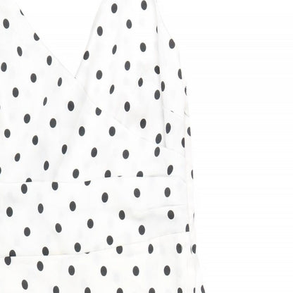 New Look Womens White Polka Dot Polyester A-Line Size 10 V-Neck Zip