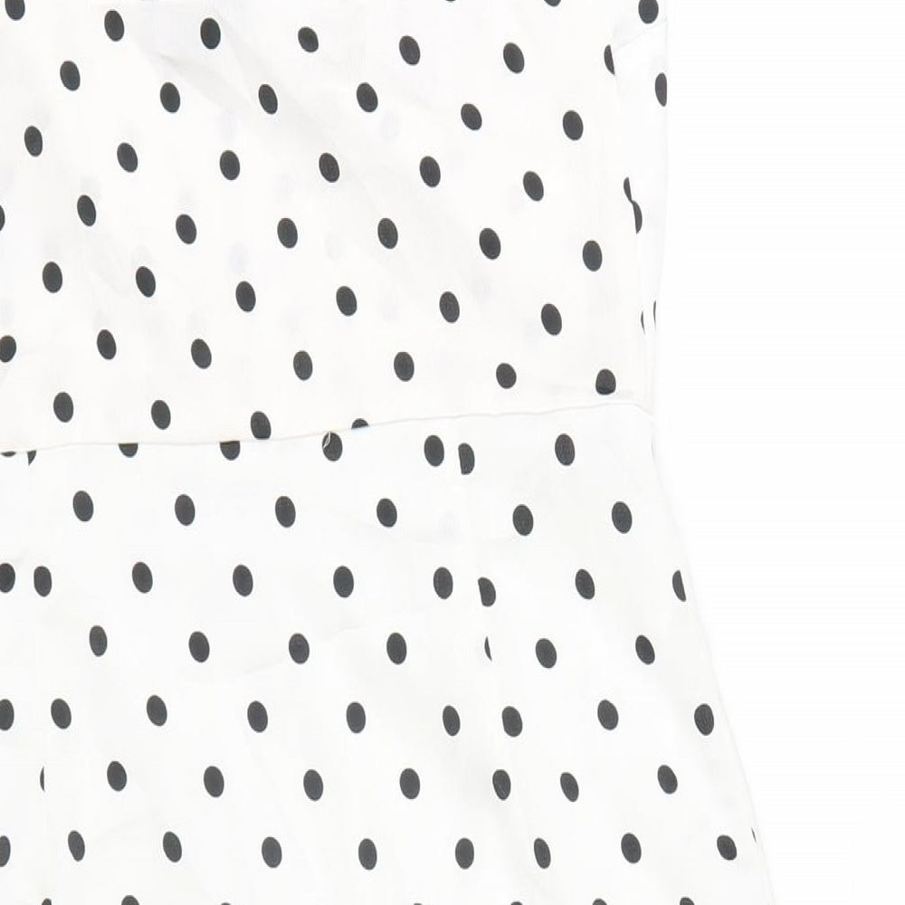 New Look Womens White Polka Dot Polyester A-Line Size 10 V-Neck Zip