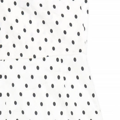 New Look Womens White Polka Dot Polyester A-Line Size 10 V-Neck Zip