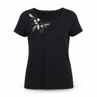 Marks & Spencer Womens Black Cotton Basic T-Shirt Size 14 Round Neck