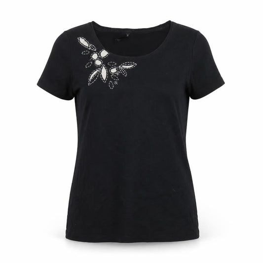 Marks & Spencer Womens Black Cotton Basic T-Shirt Size 14 Round Neck