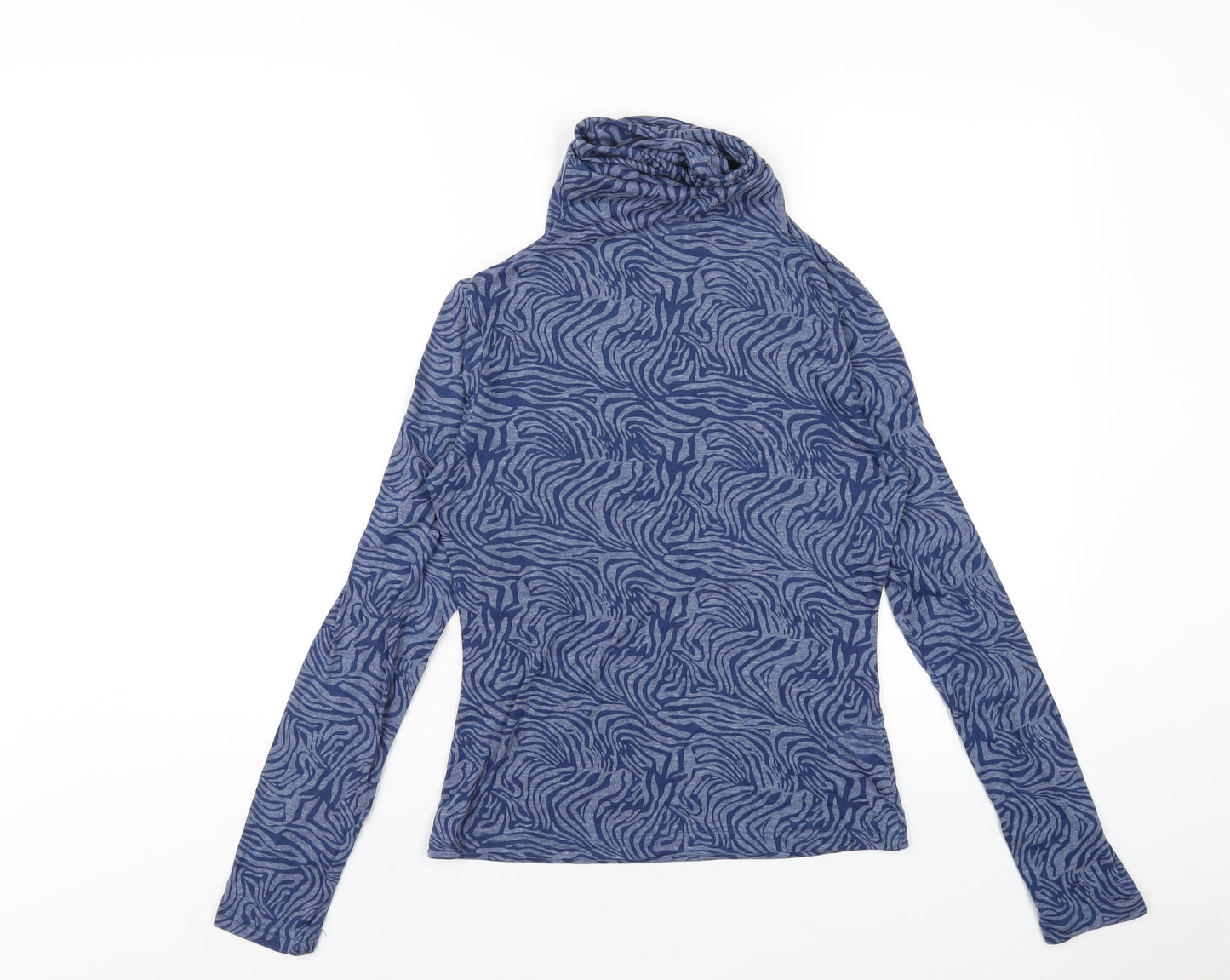 Daphnea Womens Blue Geometric Cotton Basic T-Shirt Size M Roll Neck
