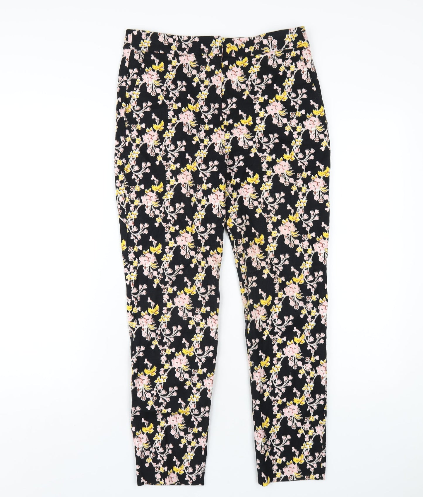 Topshop Womens Black Floral Cotton Trousers Size 10 L27 in Regular Zip