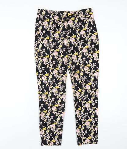 Topshop Womens Black Floral Cotton Trousers Size 10 L27 in Regular Zip