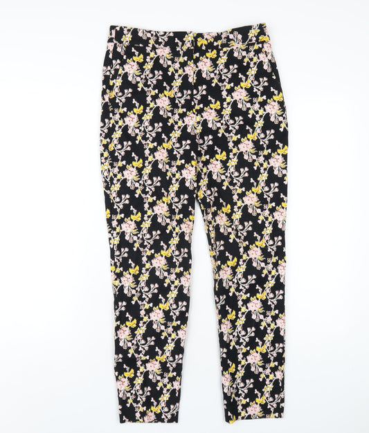 Topshop Womens Black Floral Cotton Trousers Size 10 L27 in Regular Zip