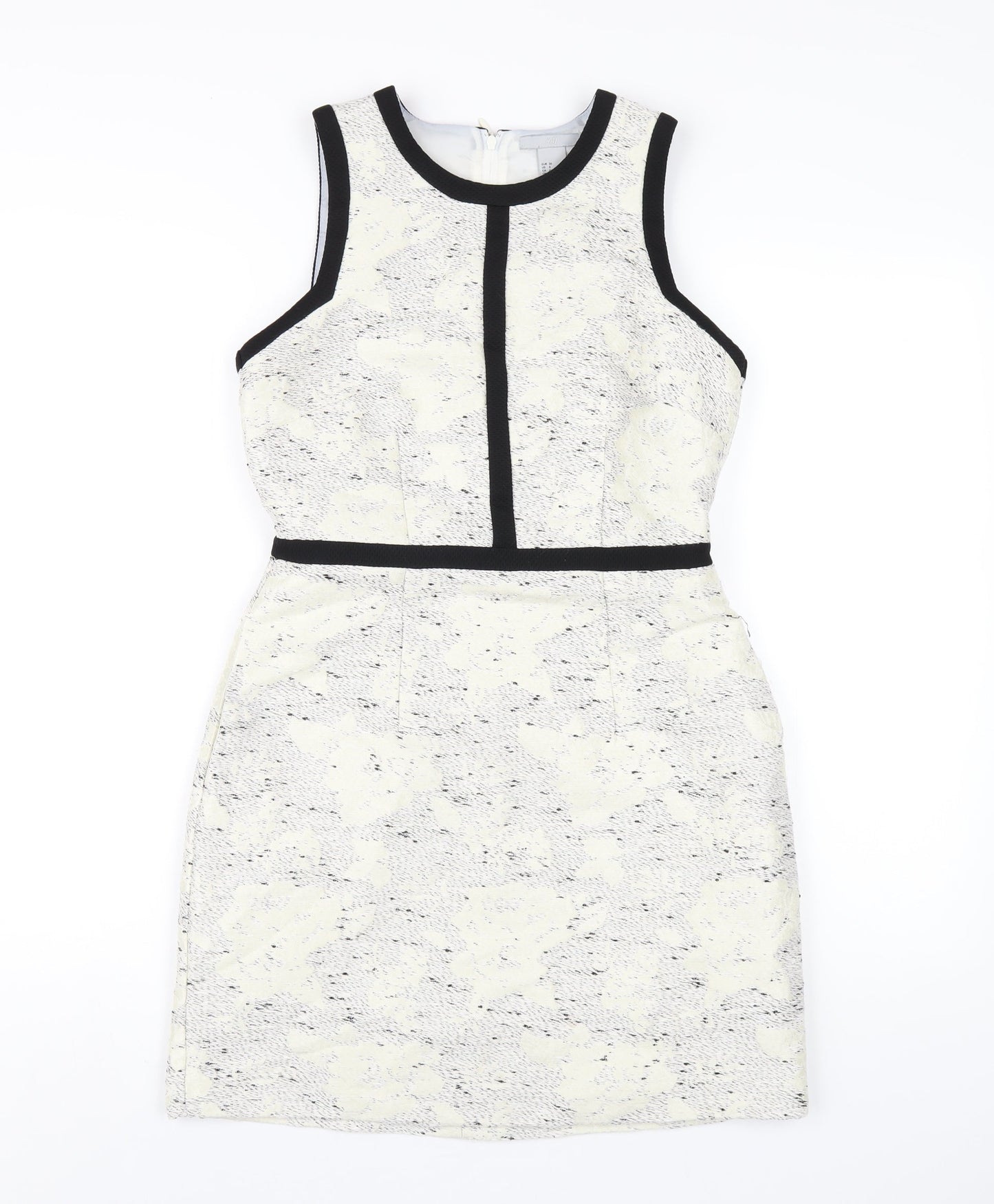 H&M Womens White Polyester A-Line Size 8 Round Neck Zip