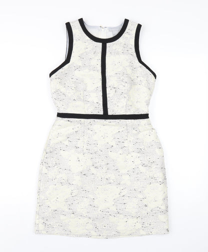 H&M Womens White Polyester A-Line Size 8 Round Neck Zip