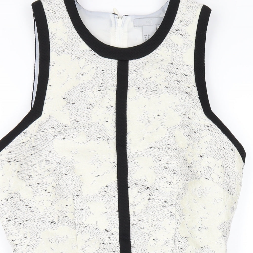 H&M Womens White Polyester A-Line Size 8 Round Neck Zip