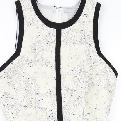 H&M Womens White Polyester A-Line Size 8 Round Neck Zip