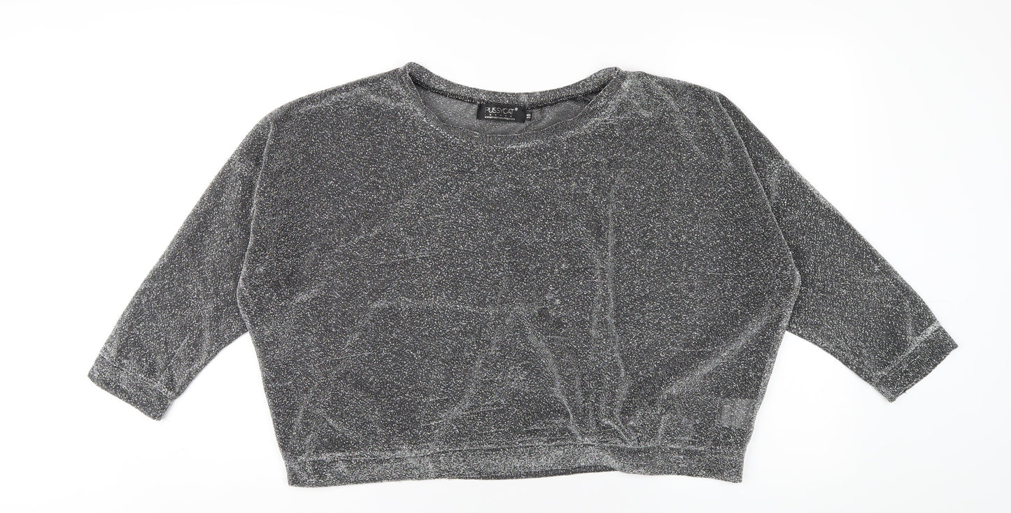 Womens UK Size 10 Pussycat London Silver Basic T-Shirt