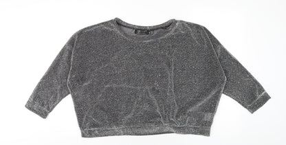 Womens UK Size 10 Pussycat London Silver Basic T-Shirt