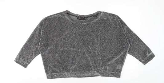 Womens UK Size 10 Pussycat London Silver Basic T-Shirt