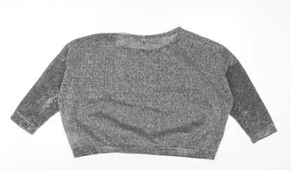 Womens UK Size 10 Pussycat London Silver Basic T-Shirt