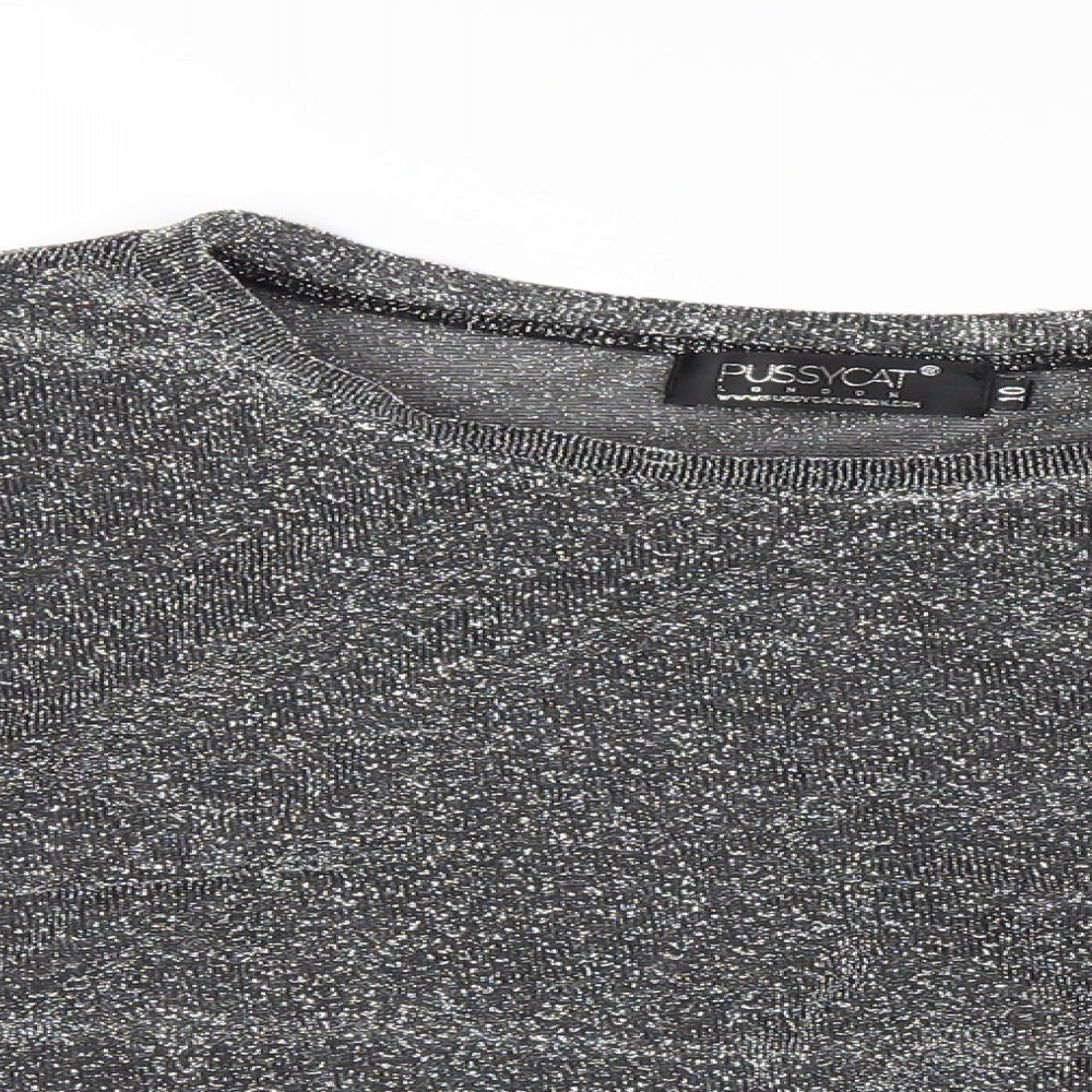 Womens UK Size 10 Pussycat London Silver Basic T-Shirt
