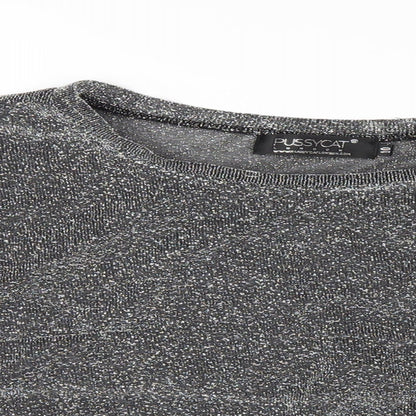 Womens UK Size 10 Pussycat London Silver Basic T-Shirt