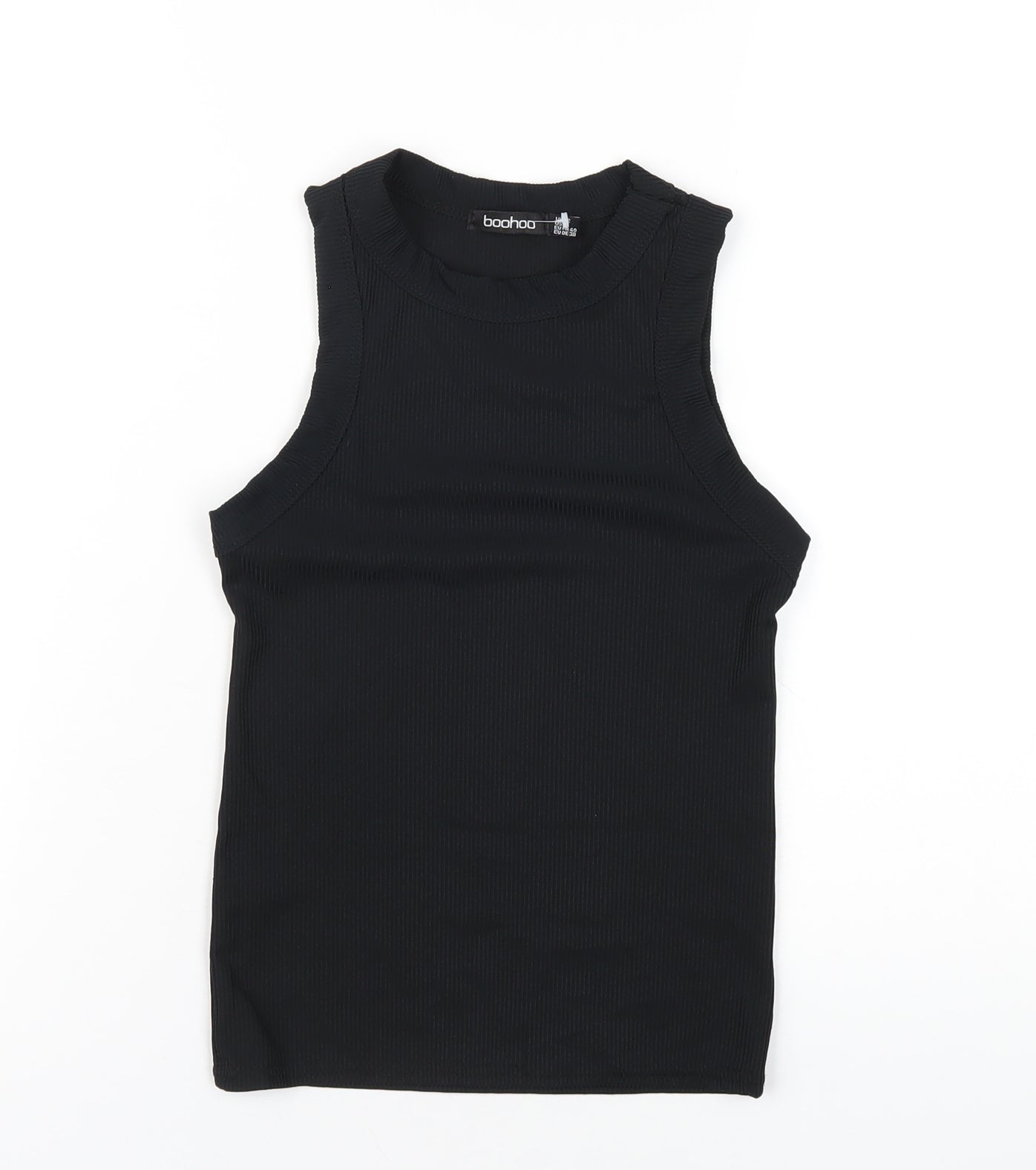 Boohoo Womens Black Polyester Basic Tank Size 12 Round Neck
