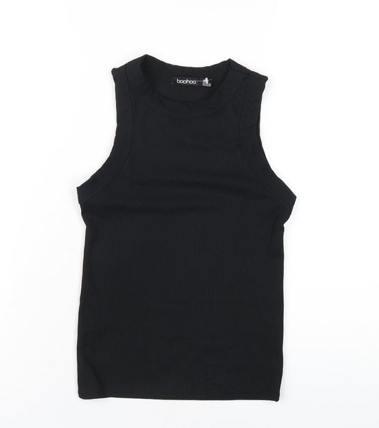 Boohoo Womens Black Polyester Basic Tank Size 12 Round Neck