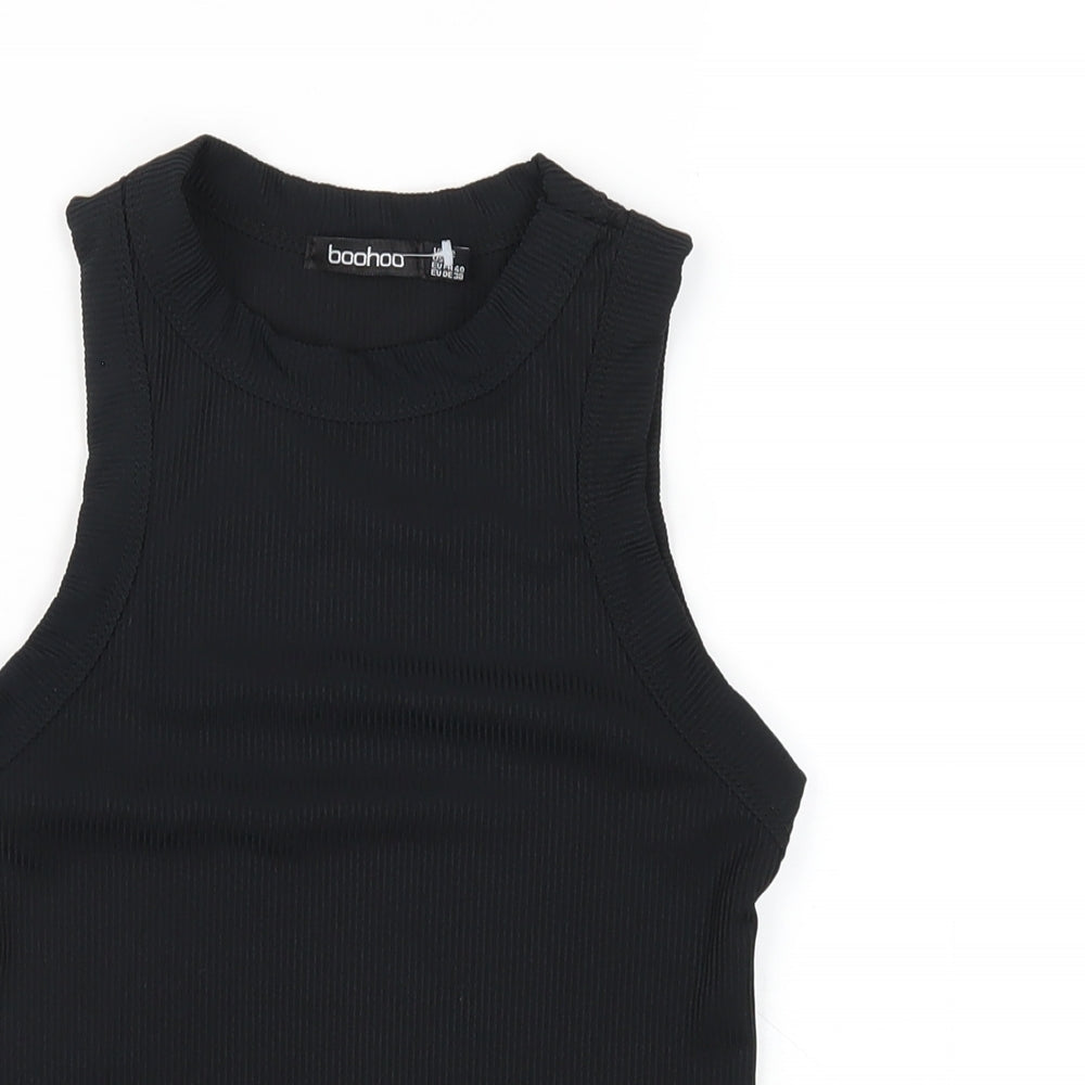 Boohoo Womens Black Polyester Basic Tank Size 12 Round Neck