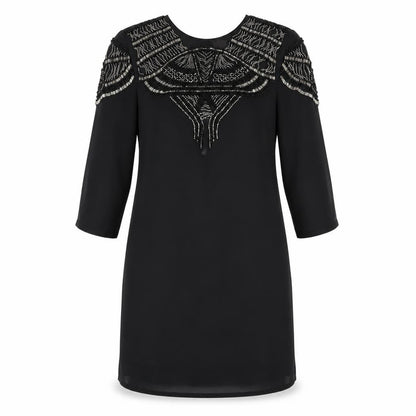 H&M Womens Black Polyester A-Line Size 10 Round Neck Button - Beaded Front
