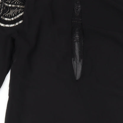 H&M Womens Black Polyester A-Line Size 10 Round Neck Button - Beaded Front