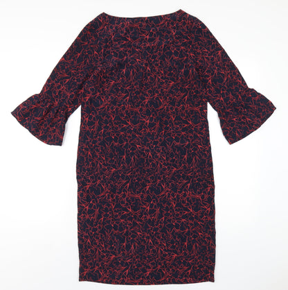 Pure Womens Blue Geometric Polyester A-Line Size 8 Round Neck Pullover