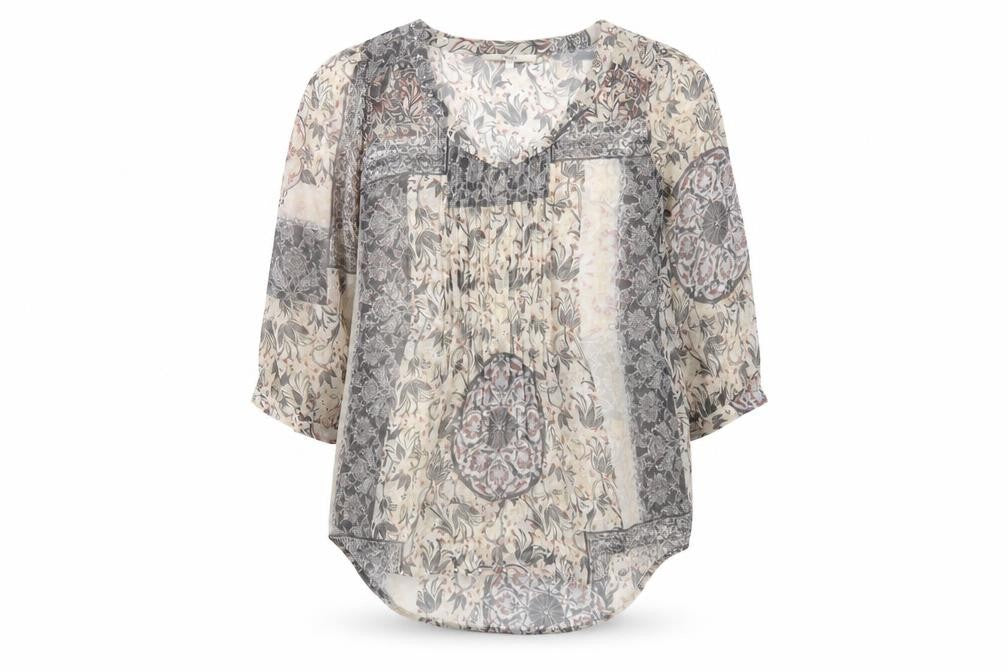 Next Womens Grey Geometric Polyester Basic Blouse Size 12 V-Neck