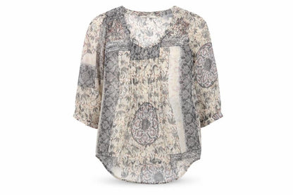 Next Womens Grey Geometric Polyester Basic Blouse Size 12 V-Neck
