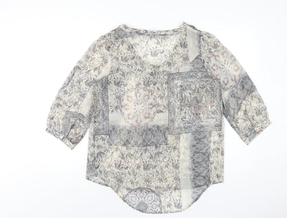 NEXT Womens Grey Geometric Polyester Basic Blouse Size 12 V-Neck