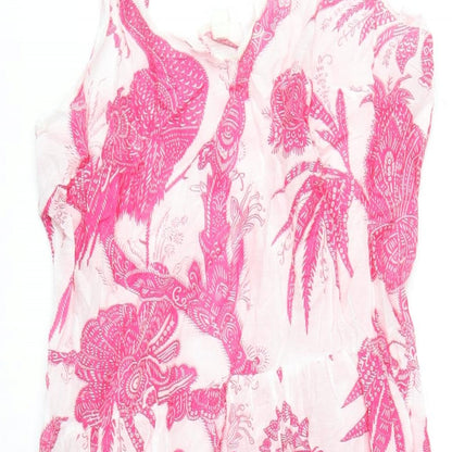 H&M Womens Pink Geometric Cotton A-Line Size 12 V-Neck Pullover