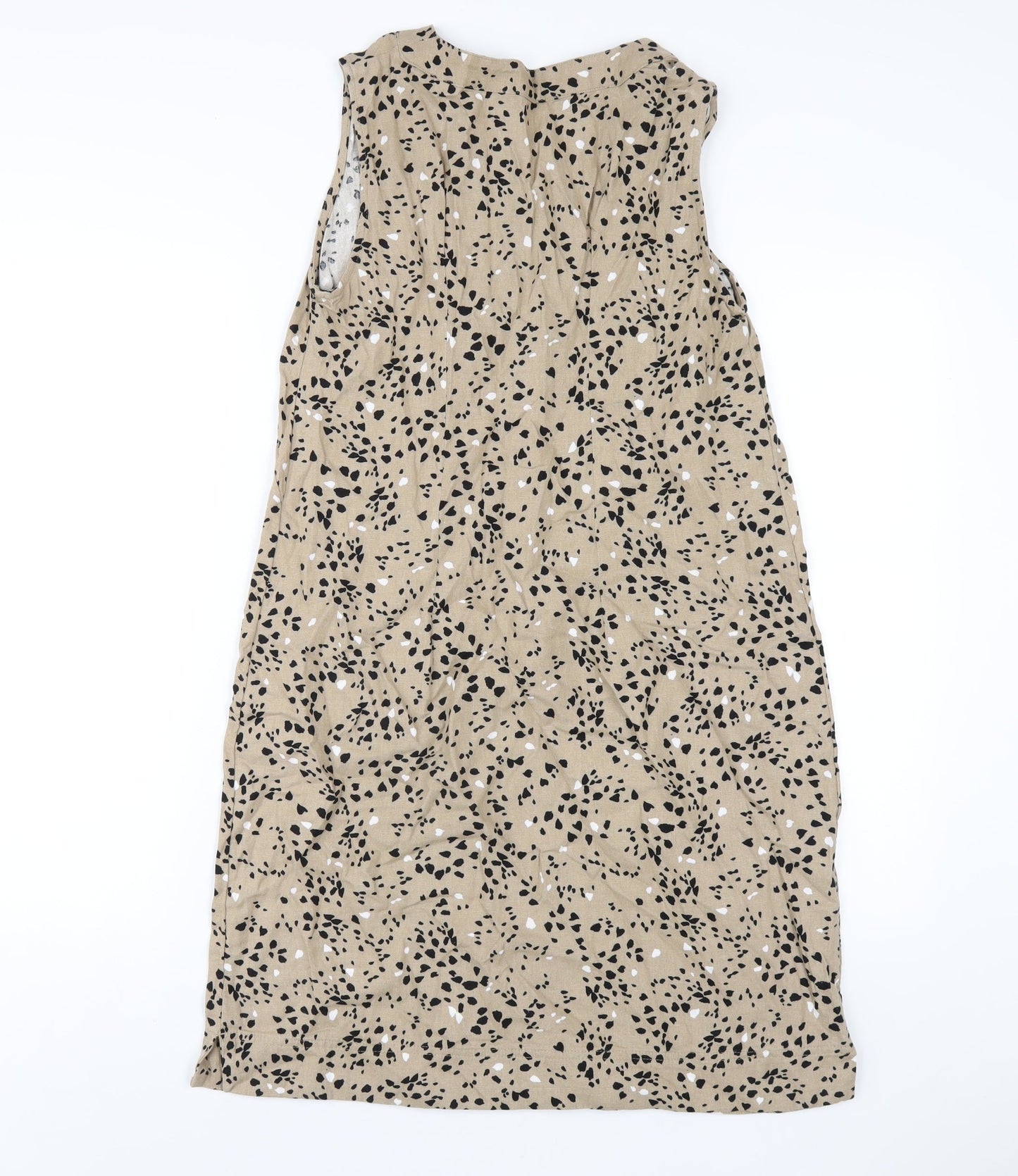 Marks and Spencer Womens Beige Geometric Linen A-Line Size 10 V-Neck Pullover